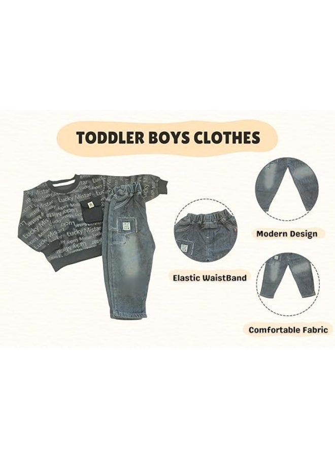 MINIIMODZ MINII MODZ Lucky Mistar Denim Set for Boys – Casual & Partywear Ethnic Dress Set, Boys T-Shirt & Pant - Image 4